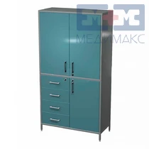 Arkodor AR-X99 - шкаф с двумя распашными металлическими дверьми, двумя металлическими полками, четырьмя выдвижными ящиками с замком, распашной металлической дверью с замком, металлической пол